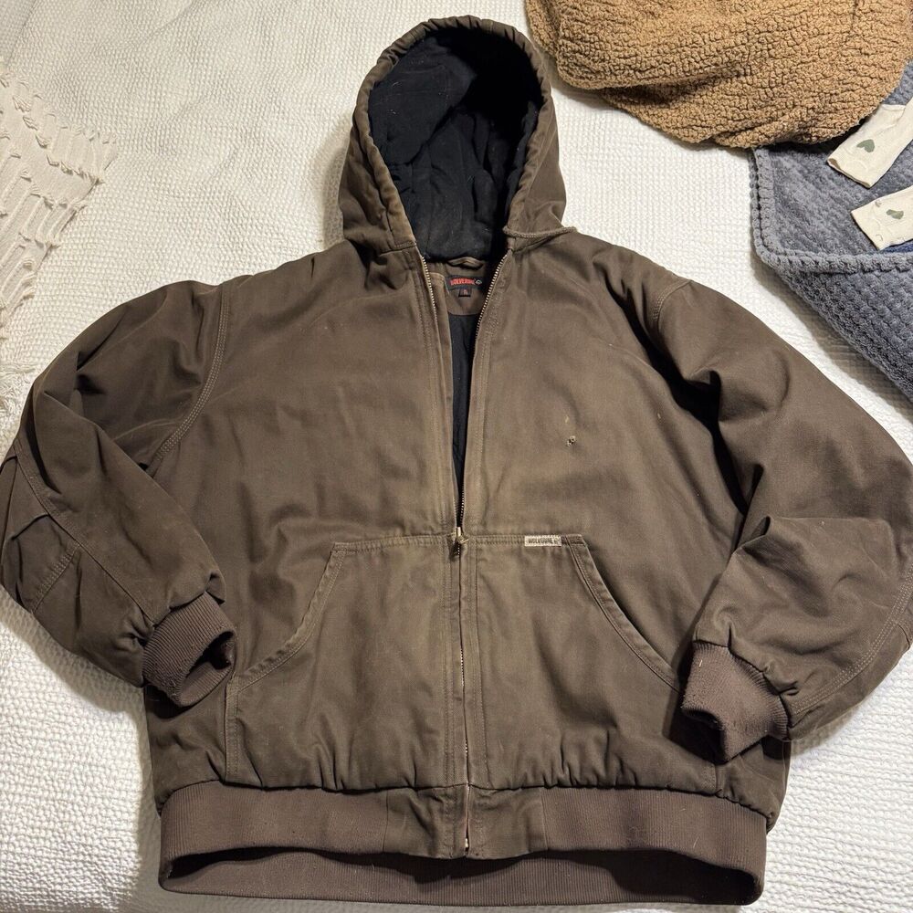 Wolverine Jacket Mens XL Lined Canvas Hooded Zip Grunge Brown Tonal Y2K BUB